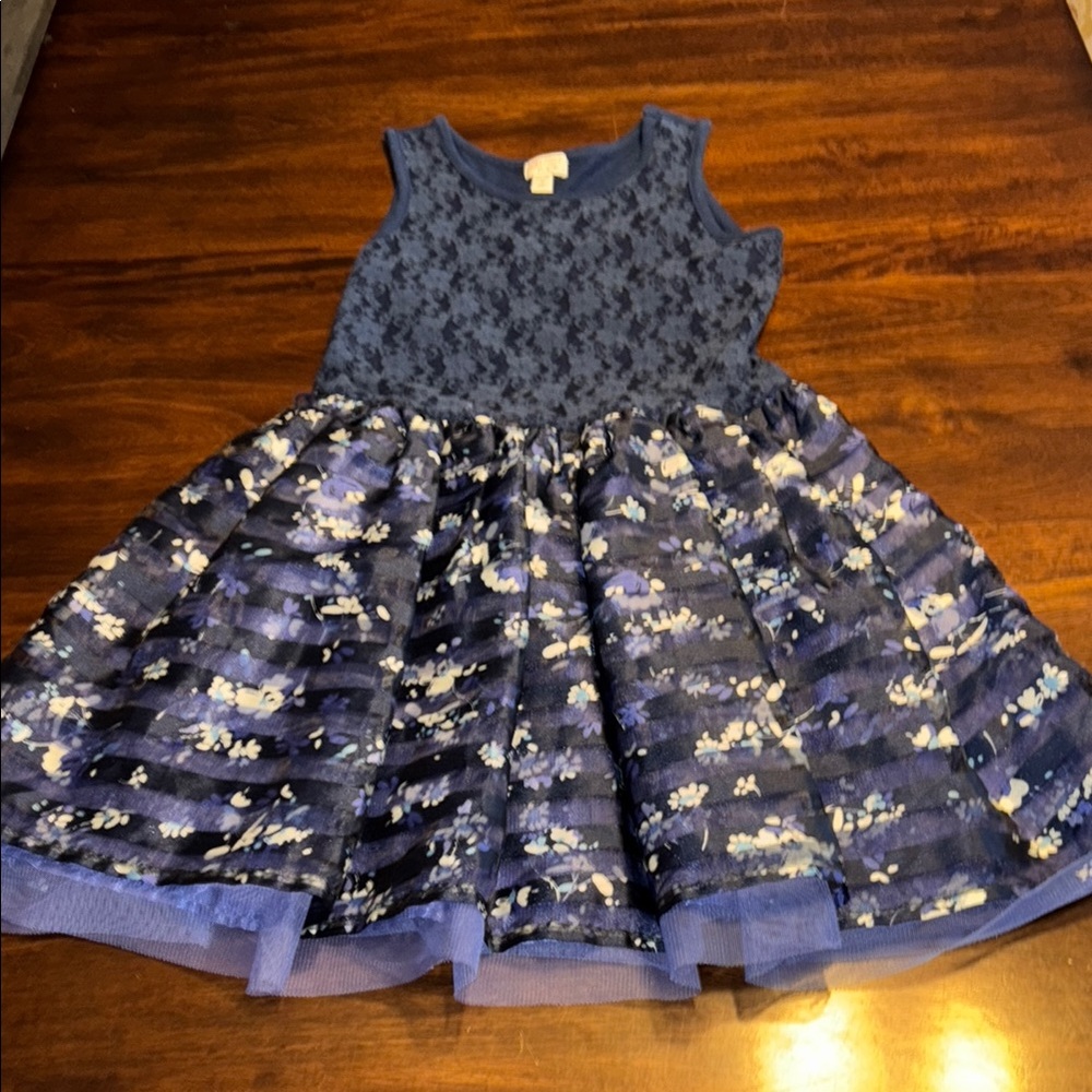 The Children Place blue lace floral dress, size 14 girl